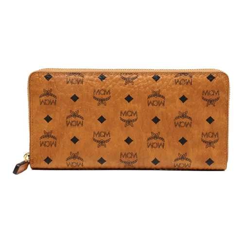 MCM Visetos ПВХ Кожа Клатч Кошелек Большой Унисекс Коньячный Коричневый