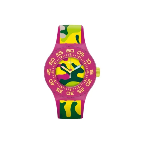 Swatch Quartz Механизм Женские часы 44 мм Желтый циферблат Часы Пластиковый корпус Часы Силиконовый ремешок