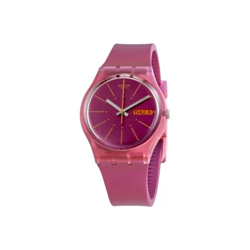 Swatch Quartz Механизм Унисекс Часы 34 мм Розовый Циферблат Часы Пластиковый Корпус Часы Силиконовый Ремешок