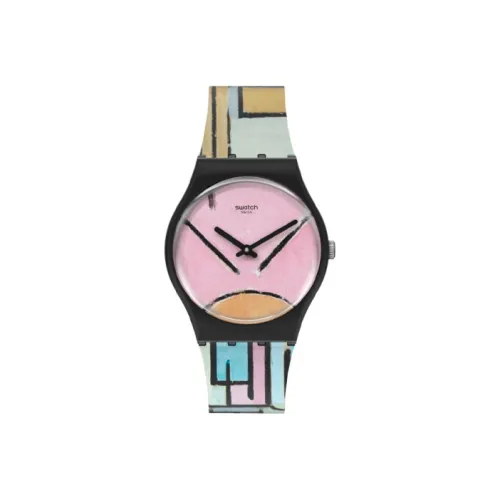 Swatch Quartz Механизм Унисекс Часы 34 мм Розовый Циферблат Часы Пластиковый Корпус Часы Силиконовый Ремешок