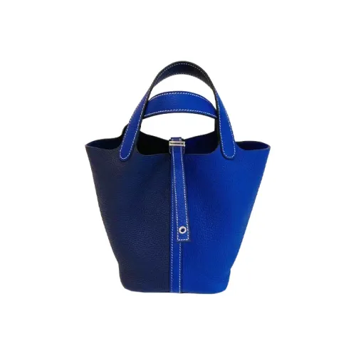 HERMES Clemence Bullock Кожа Корзина Сумка Ведрообразная Сумка Женская Сумка Синие оттенки и Многоцветная