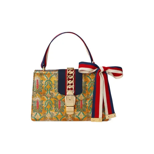 GUCCI Sylvie Радужная парчовая ткань сумка через плечо маленькая сумка женская золотая