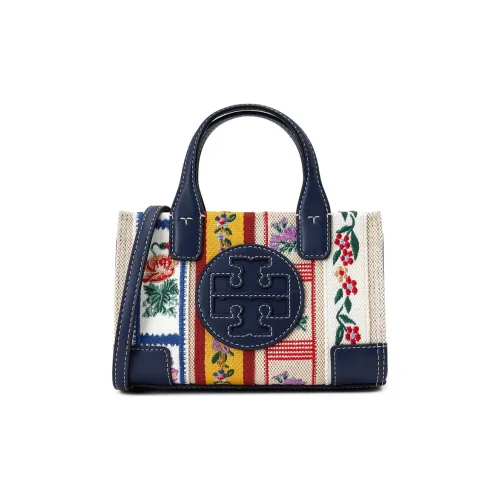 TORY BURCH Ella Холст с кожей Сумка через плечо Женская Белая Синяя Многоцветная