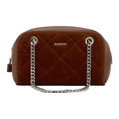 Burberry Cube Вельвет с Овечья шкура Комбинация Сумка для боулинга Сумка Сумка через плечо Женская Коричневая