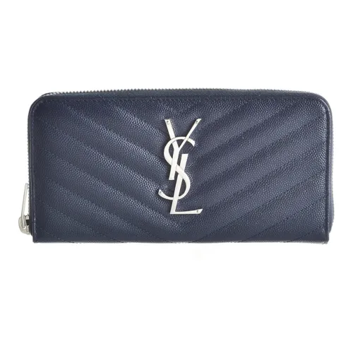 SAINT LAURENT Кожаный клатч с заплаткой кошелек стандартный женский темно-синий