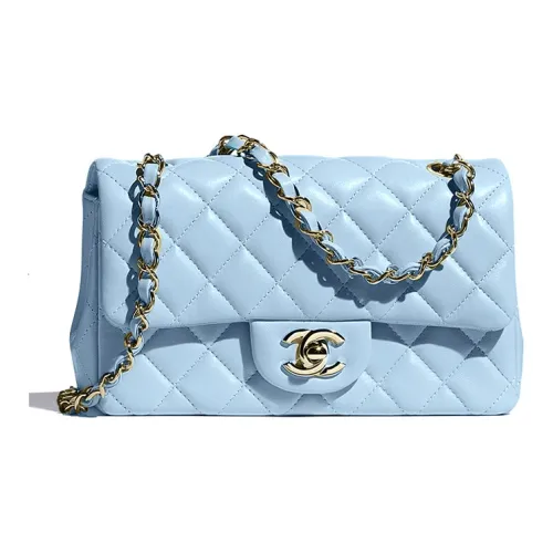 CHANEL Classic Flap CF Овечья кожа Металл Сумка через плечо Мини Женская Babyblue Небесно-голубой