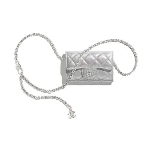 CHANEL Овчина And Металл Сумка с цепочкой Поясная цепочка Бананка Маленький Women's Silver