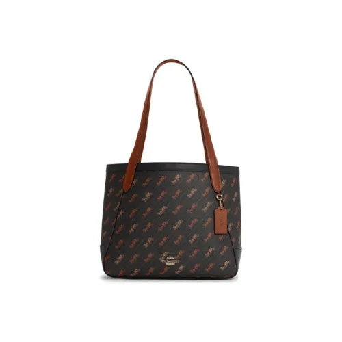 COACH Покрытый холст с кожаными вставками Тоут Сумка Сумка для покупок Сумка Сумка через плечо Большая Женская Коричневая Черная