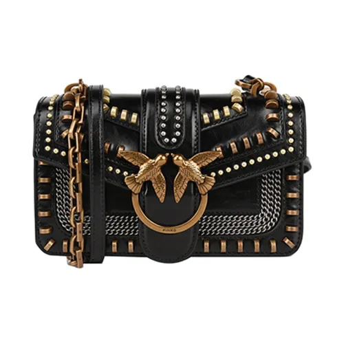 PINKO Коровья кожа Swallow Сумка Сумка через плечо Женская Черный Черный Золотой
