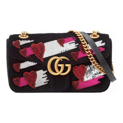 GUCCI Marmont Вельвет Цепь Сумка через плечо Сумка на плечо Маленькая Женская Черная