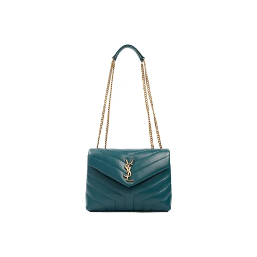 SAINT LAURENT LOULOU Лоскутное шитье Телячья кожа Сумка на плечо Женская Сине-зеленая