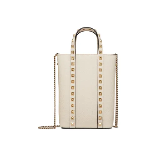 Valentino Rockstud Рельефная Телячья Кожа Сумка через плечо Женская Светлый Айвори