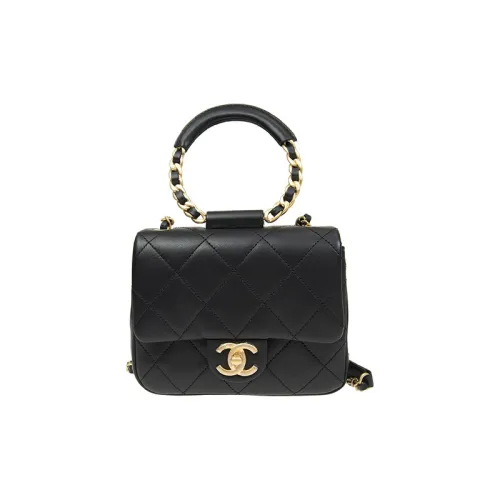 CHANEL Lambskin Flap Bag Crossbody Bag Women's Black