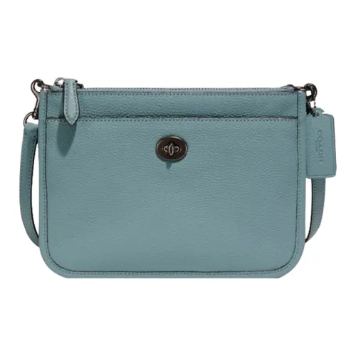 COACH Turnlock Litchi Grain Leather Crossbody Bag Medium Women's Sky Blue