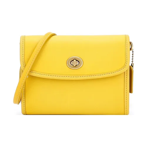 COACH Turnlock Однотонный Кожа Кошелек Сумка через плечо Женские Macaron Color Series Конфетный цвет Желтый