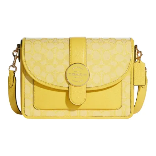 COACH Жаккардовая ткань с кожаными вставками сумка через плечо среднего размера женская желтая