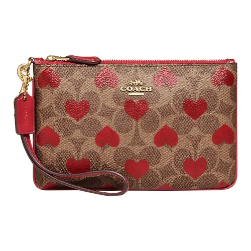 COACH Wristlet Коровья кожа Запястье Кошелек для монет клатч женский коричневый красный