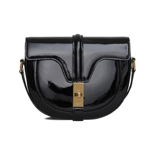 CELINE 16Besace Воловья кожа Лакированная кожа Сумка на плечо Маленькая Женская Черная