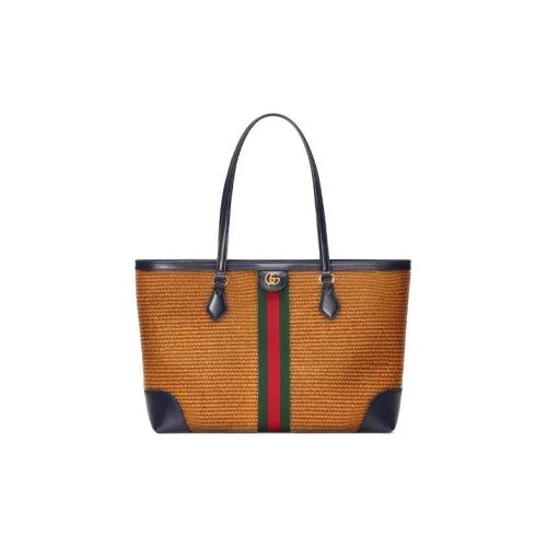 GUCCI Ophidia Ткань с кожаными вставками Тоут Сумка Сумка для покупок Сумка на плечо Сумка среднего размера Женская CAMEL Темно-синий
