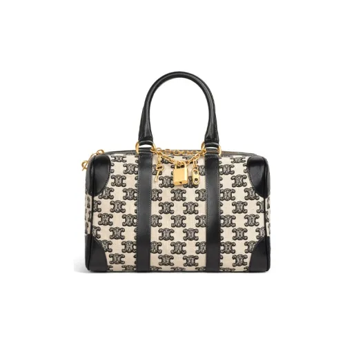 CELINE Вышивка с коровьей кожей сумка Boston одно плечо маленькая женская черная