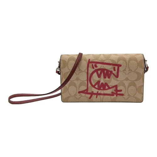 COACH Anna Покрытие Холст с Кожей Пескоструйная Сумка через плечо Сумка на плечо Женская Хаки с Монограммой и Розовый