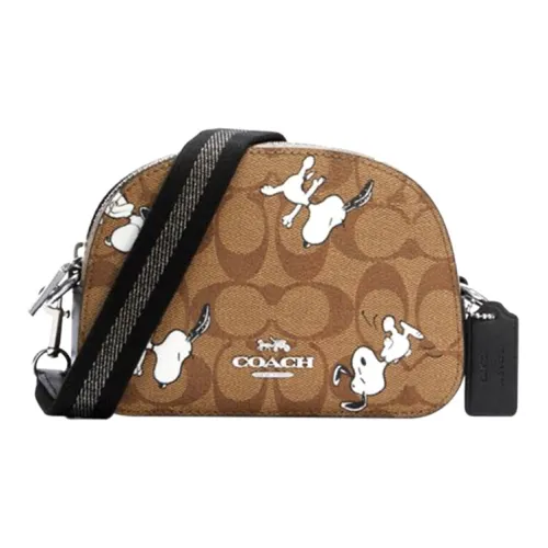 COACH Снупи Коллаборация Serena Коровья кожа Сумка через плечо Маленькая Женская Хаки с монограммой