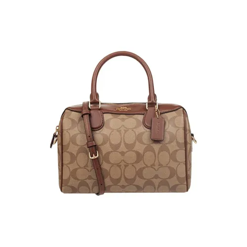 COACH Bennett Кожа Бостон Сумка Портативная Сумка через плечо Сумка через плечо Средняя Женская Коричневая с монограммой