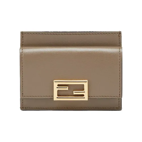 FENDI Телячья кожа Держатель для карт кошелек женский серый