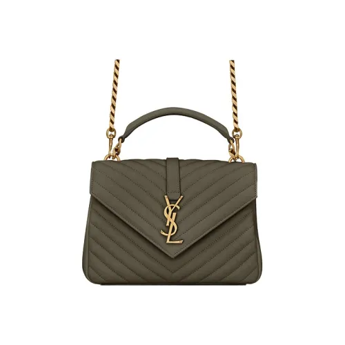 SAINT LAURENT COLLEGE Quilted Кожа Сумка Сумка через плечо Сумка через плечо Средний Женская Серый хаки цвет