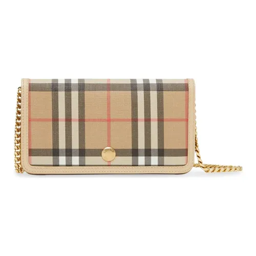 Burberry Винтаж Экологичный Холст Чехол для телефона Монетница Сумка через плечо Женская Бежевая
