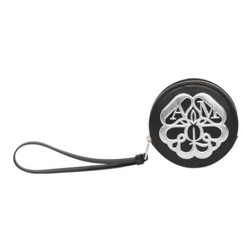 Alexander McQueen Телячья кожа кожа наручный кошелек круглый застежка-молния кошелек для монет кошелек женский черный серебристый