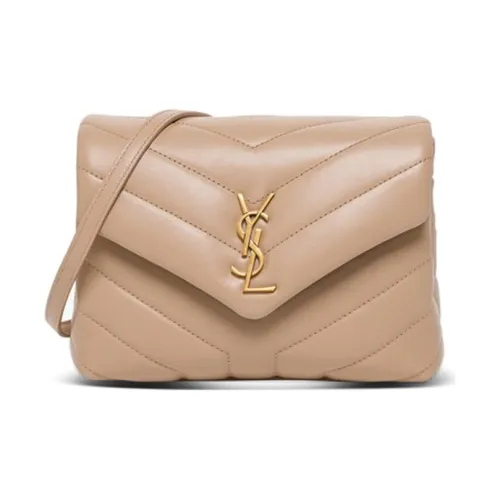 SAINT LAURENT Quilted Кожа Сумка через плечо Сумка на плечо Женская Темно-бежевый