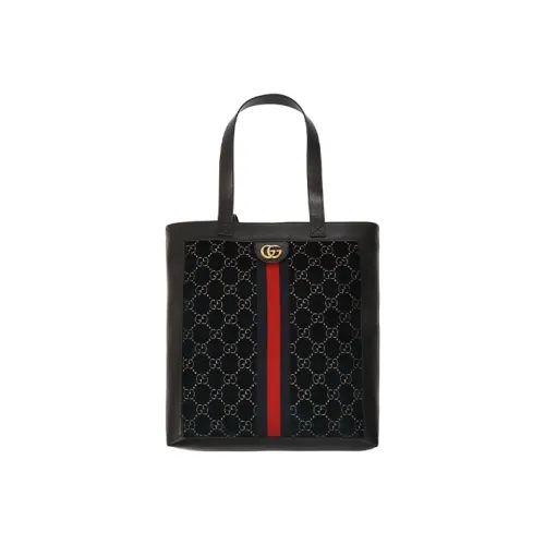 GUCCI Вельвет с кожаной отделкой сумка-тоут сумка для покупок сумка через плечо сумка среднего размера унисекс темно-синий черный