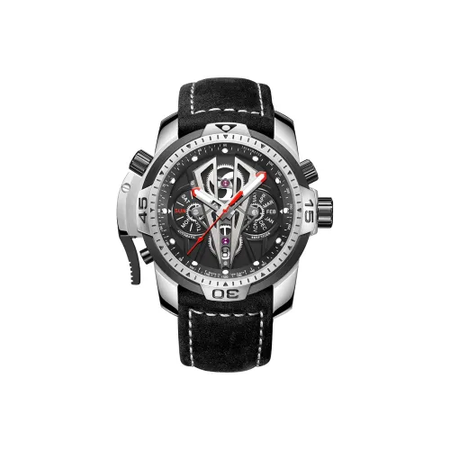 REEF TIGER Aurora Механическое устройство часы с натуральной кожей ремень мужские часы черный циферблат