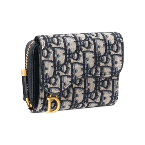 DIOR Седло Жаккард Холщовая Сумка Держатель для Карт Кошелек Унисекс Синий