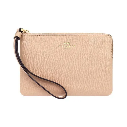 COACH Corner Zip Крестообразная текстура Кожа Мелочь Кошелек Мини Женские Розовый