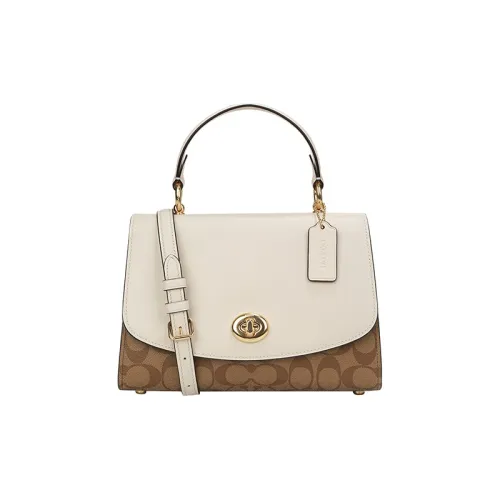 COACH Tilly Кожа Ручная Сумка Сумка через плечо Сумка на плечо Средняя Женская Белая и Коричневая с монограммой