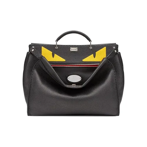 FENDI Peekaboo Коровья кожа Тоут Сумка Сумка для покупок Доска для ноутбука Сумка Обычная Мужская Черная