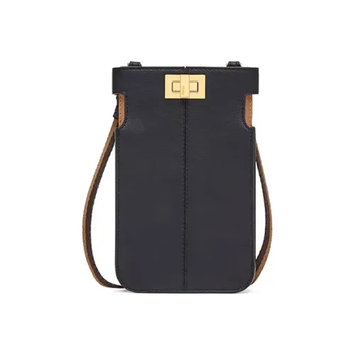 FENDI Peekaboo Кожа Сумка через плечо Чехол для телефона Унисекс Черный