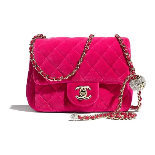 CHANEL Classic Flap CF Small Gold Ball Велюр Сумка с клапаном Мини Квадрат Сумка с клапаном Сумка через плечо Сумка на плечо Женские Розово-красный