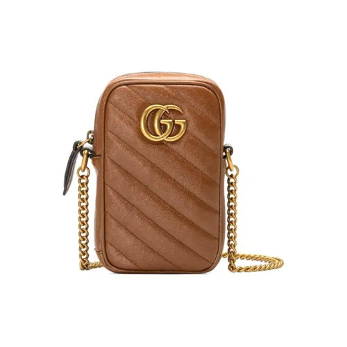 GUCCI Marmont Чехол для телефона из кожи цепочка сумка через плечо мини женский коричневый