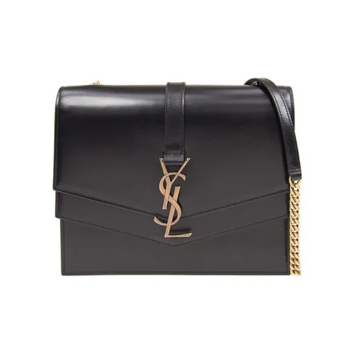 SAINT LAURENT Монограмма Коровья кожа Сумка с цепочкой Сумка через плечо Женская Черная