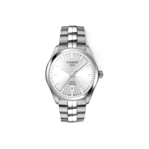 TISSOT PR100 Collection Кварцевый механизм Мужские часы Часы 39 мм Серебристый циферблат Титан Корпус часов Титан Ремешок