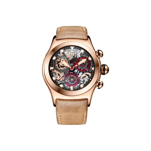 REEF TIGER Aurora Collection Big Explosion Кварцевый механизм Часы Мужские Черный циферблат RGA792 JHRZ