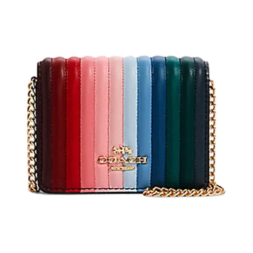 COACH Лоскутное шитье Коровья кожа Сумка через плечо Сумка с цепочкой Кошелек Маленький Женские Конфетно-розовый