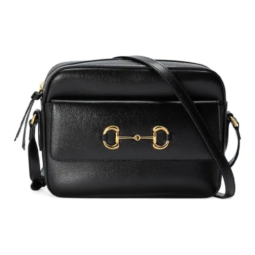 GUCCI Horsebit 1955 Кожа Camera Сумка Сумка через плечо Маленькая Женская Черная