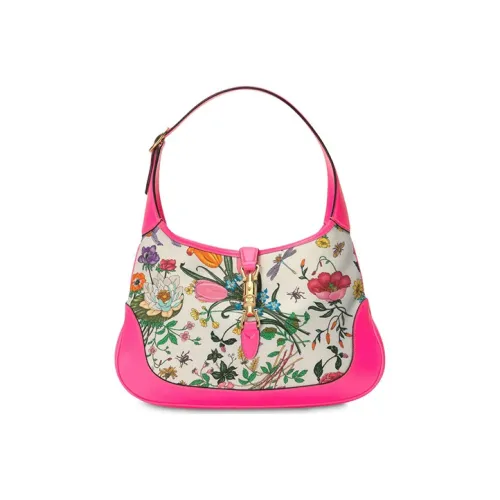 GUCCI Jackie 1961 Ткань с кожаными вставками сумка на плечо сумка среднего размера женская фуксия многоцветная