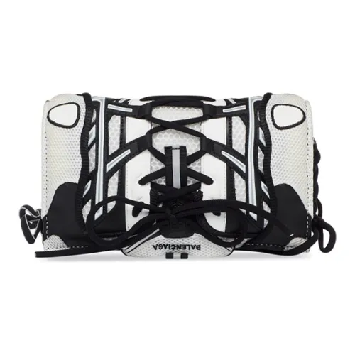 Balenciaga Ткань с кожаными вставками кружево вверх сумка одно плечо через плечо чехол для телефона маленький женский белый и черный