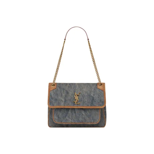 SAINT LAURENT Niki Denim Patchwork Leather Hobo Bag Chain Shoulder Bag Crossbody Bag Shoulder Bag Women's Denim Blue