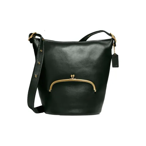 COACH Kisslock Коровья кожа Застежка-поцелуй Ведрообразная сумка через плечо Маленькая Женская Черная